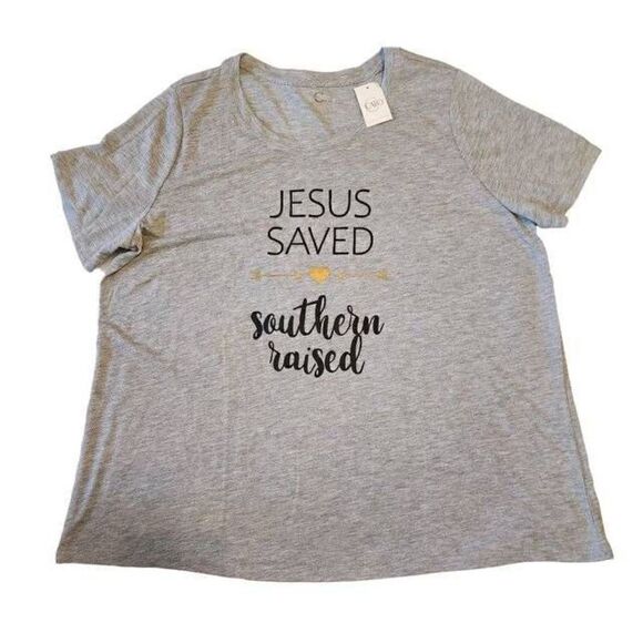 Cato Grey T-Shirt "Jesus saved Southern Raised" Size 18/20 NWT - Picture 1 of 7